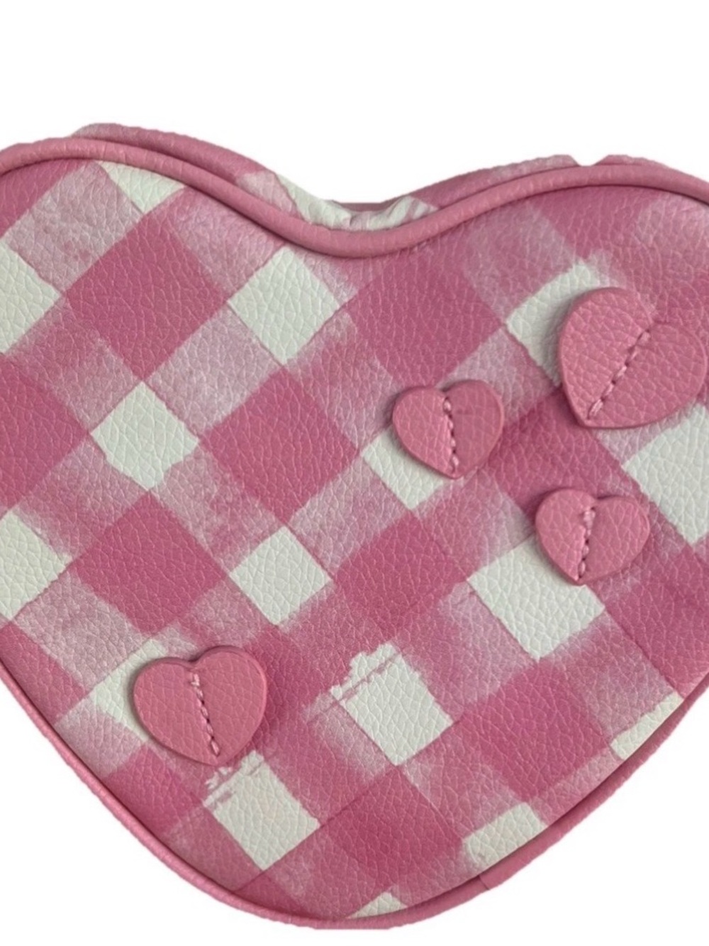 Bath Body Works NWT Pink Gingham Heart Purse Bag Makeup Zipper